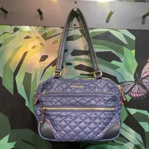 MZ Wallace Medium Blue Quilted Nylon Top Handle Straps Crossbody