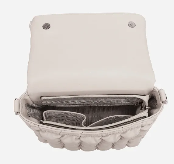 Naomi Top Zip Quilted Crossbody in Almond