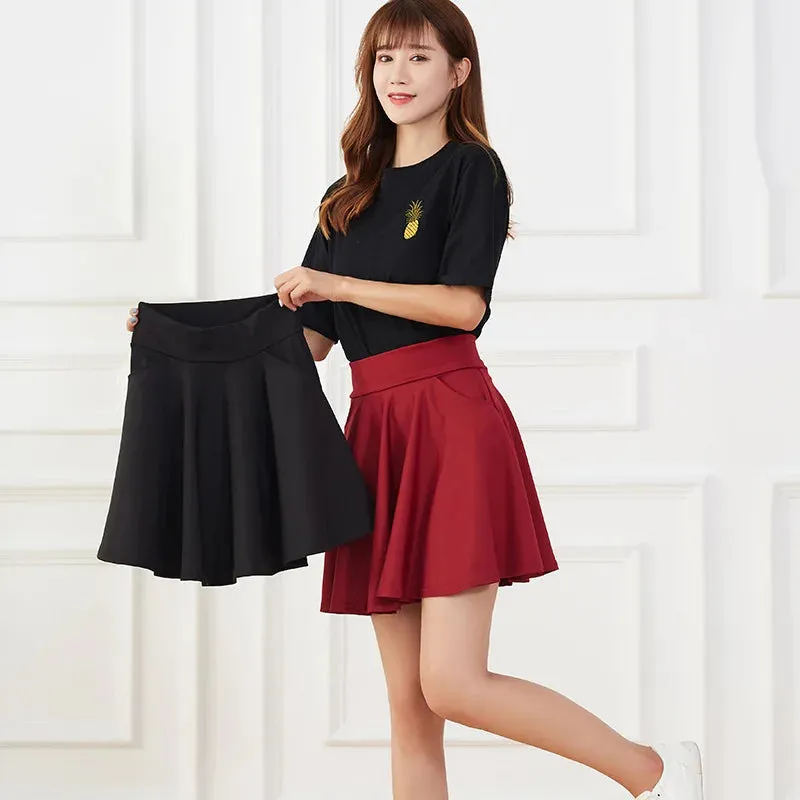 New Black Pocket Shorts Skirt Women's Basic Safety Pants Skirts School Flared Casual Mini Skater Medium Pleated Plus Size 4XL