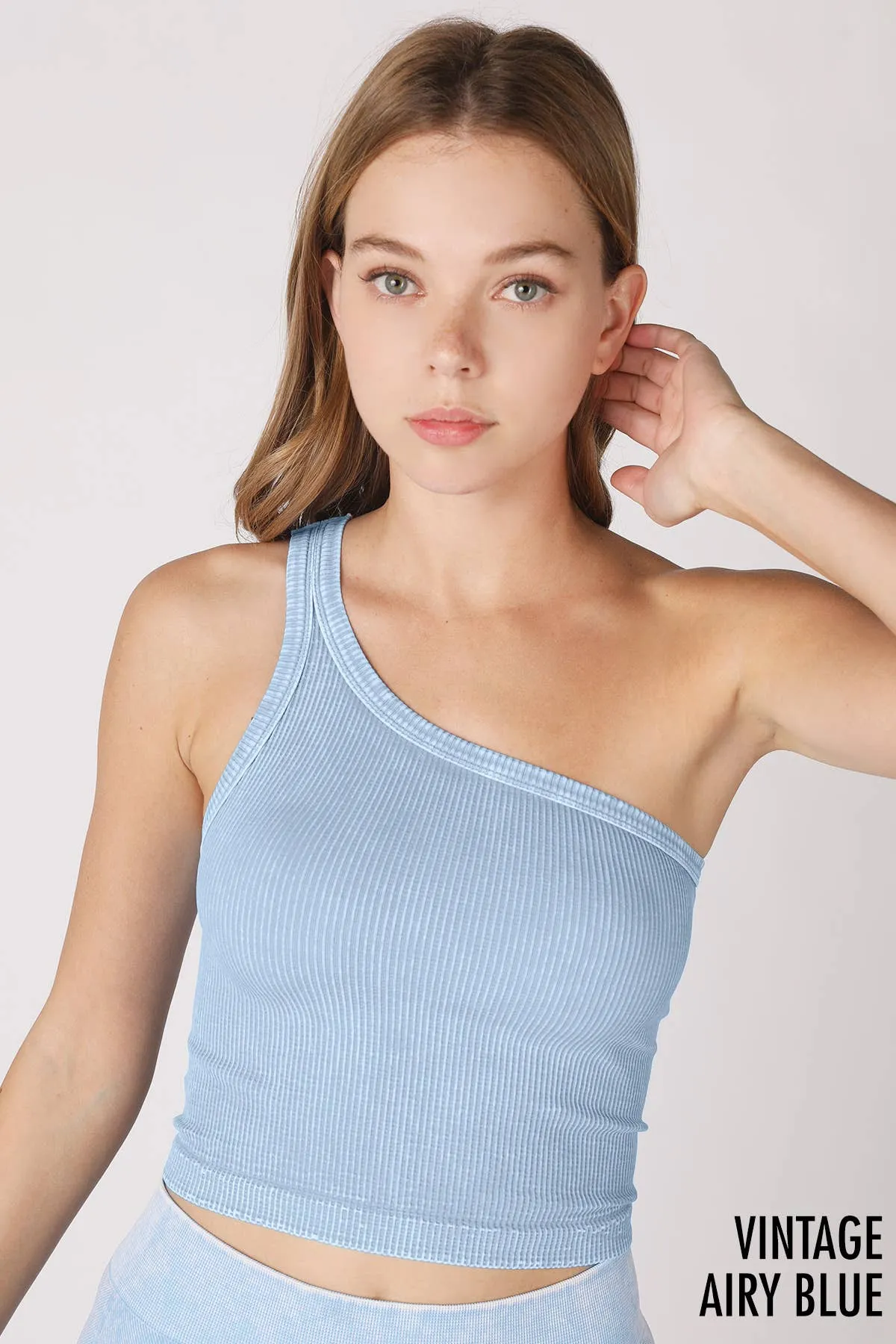 NS7834 - Vintage One Shoulder Crop Top: VT Cool Grey