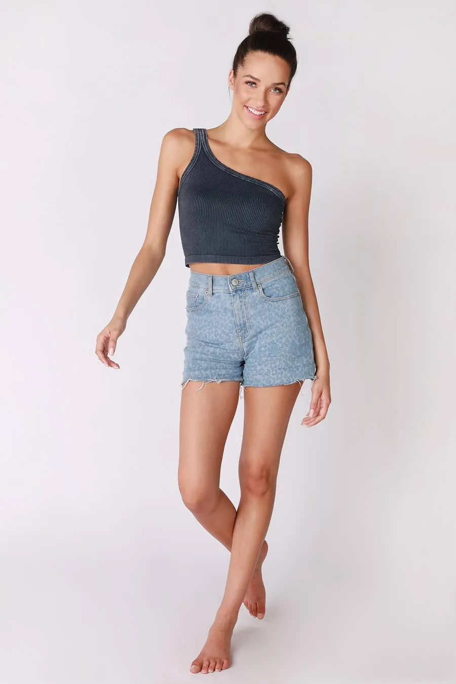 NS7834 - Vintage One Shoulder Crop Top: VT Cool Grey