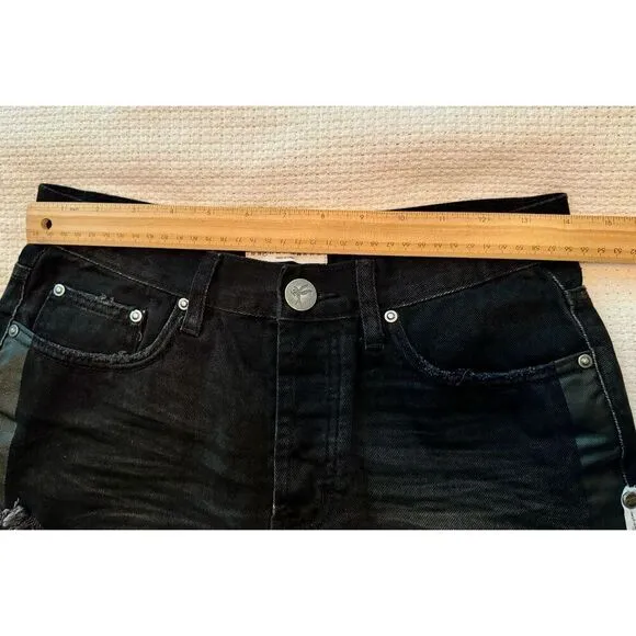 NWOT One teaspoon Junkyard Black Fringed Denim Mini Skirt