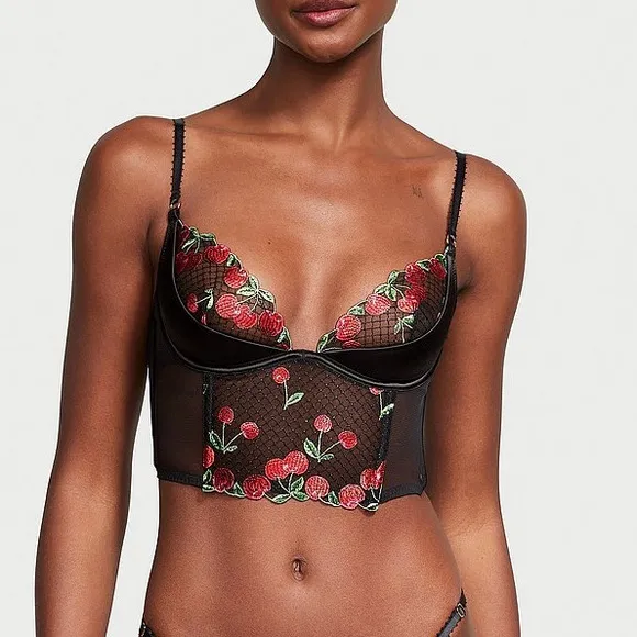 NWT Victoria's Secret Very Cherry Embroidery Quarter-Cup Corset Top Size 34B