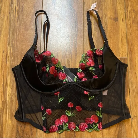 NWT Victoria's Secret Very Cherry Embroidery Quarter-Cup Corset Top Size 34B