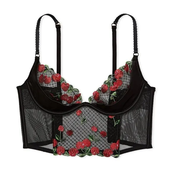 NWT Victoria's Secret Very Cherry Embroidery Quarter-Cup Corset Top Size 34B