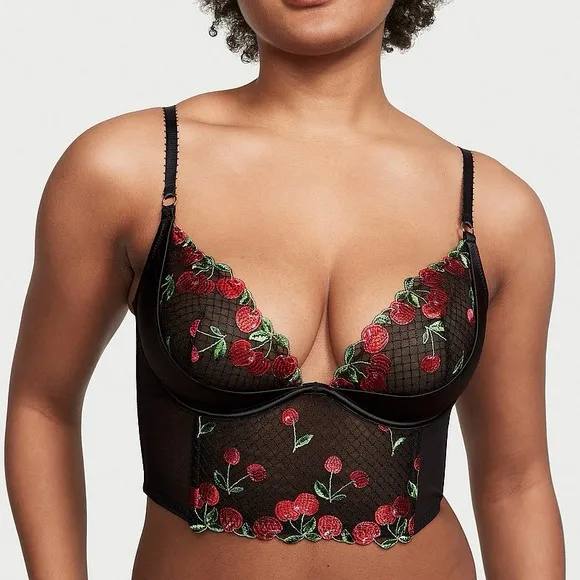 NWT Victoria's Secret Very Cherry Embroidery Quarter-Cup Corset Top Size 34B