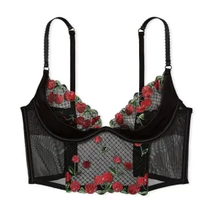 NWT Victoria's Secret Very Cherry Embroidery Quarter-Cup Corset Top Size 34B
