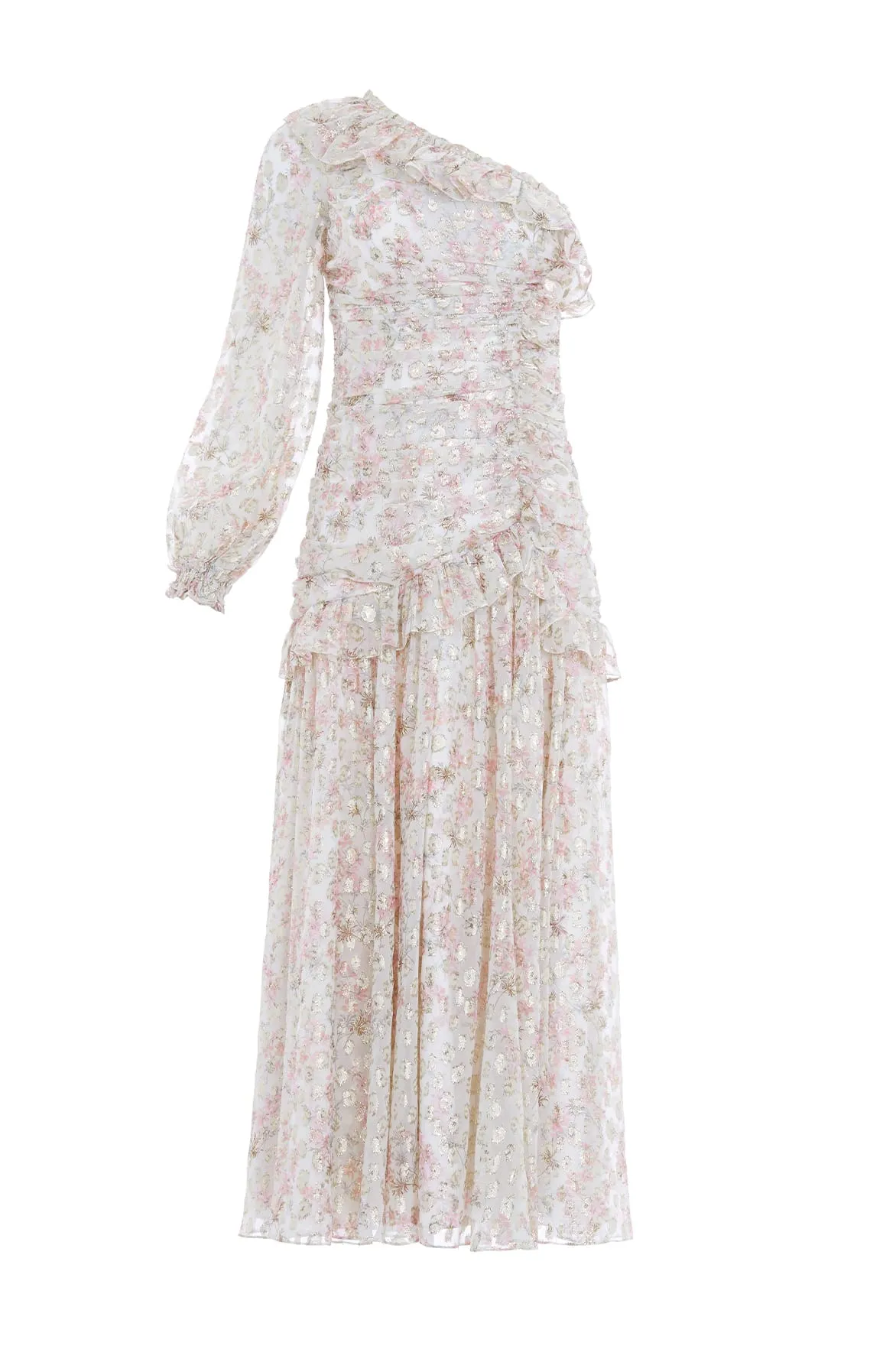 Ophelia Ditsy Lurex One-Shoulder Ankle Gown