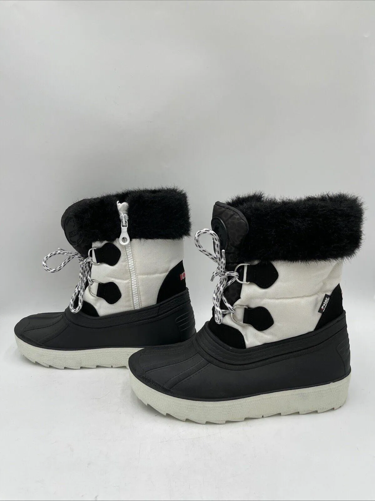 Pajar Canada Black/White Lace Up/Zip Insulated Waterproof Snow Boots Women’s 7 - Very Good