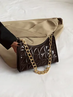 Pattern Quilted Baguette Bag - Coffee Brown