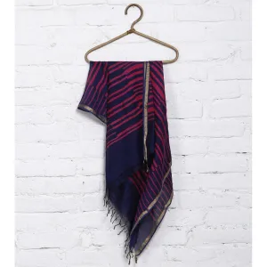 Pink & Blue Block Printed Cotton Silk Dupatta