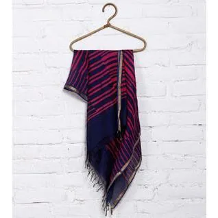 Pink & Blue Block Printed Cotton Silk Dupatta