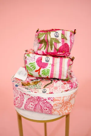 Pink City Quilted Set of 3 Cosmetic Bags