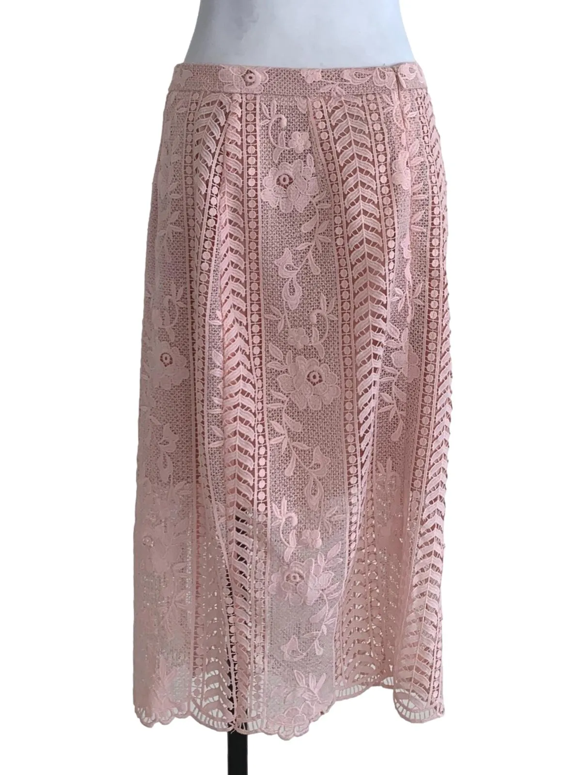 Pink Floral Lace Pencil Skirt