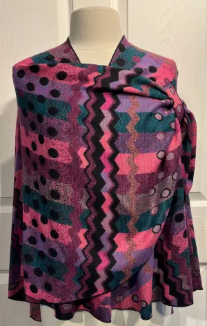 Pinks, Teal & Black Reversible Cashmere Shawl