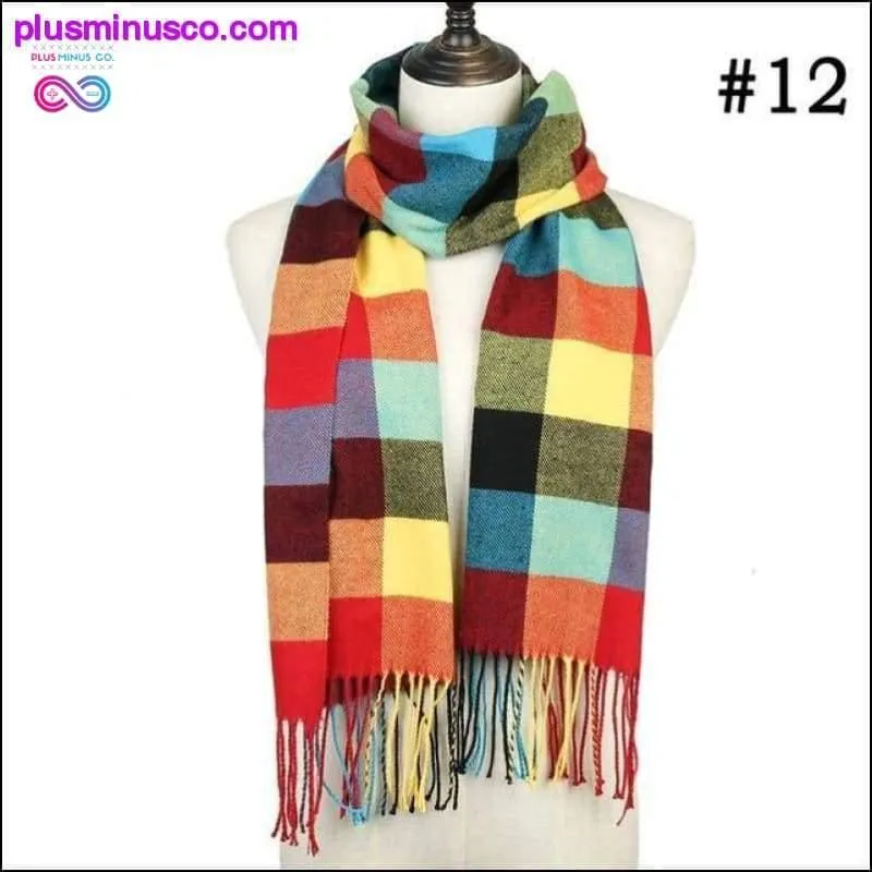 Plaid Scarf Shawls Pashmina Cashmere Knit Soft Unisex Retro