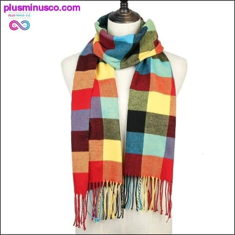 Plaid Scarf Shawls Pashmina Cashmere Knit Soft Unisex Retro