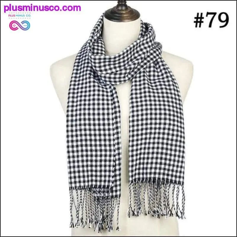 Plaid Scarf Shawls Pashmina Cashmere Knit Soft Unisex Retro