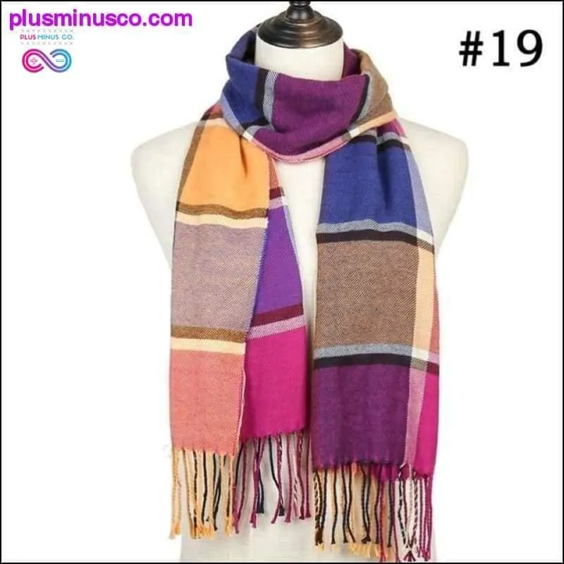 Plaid Scarf Shawls Pashmina Cashmere Knit Soft Unisex Retro