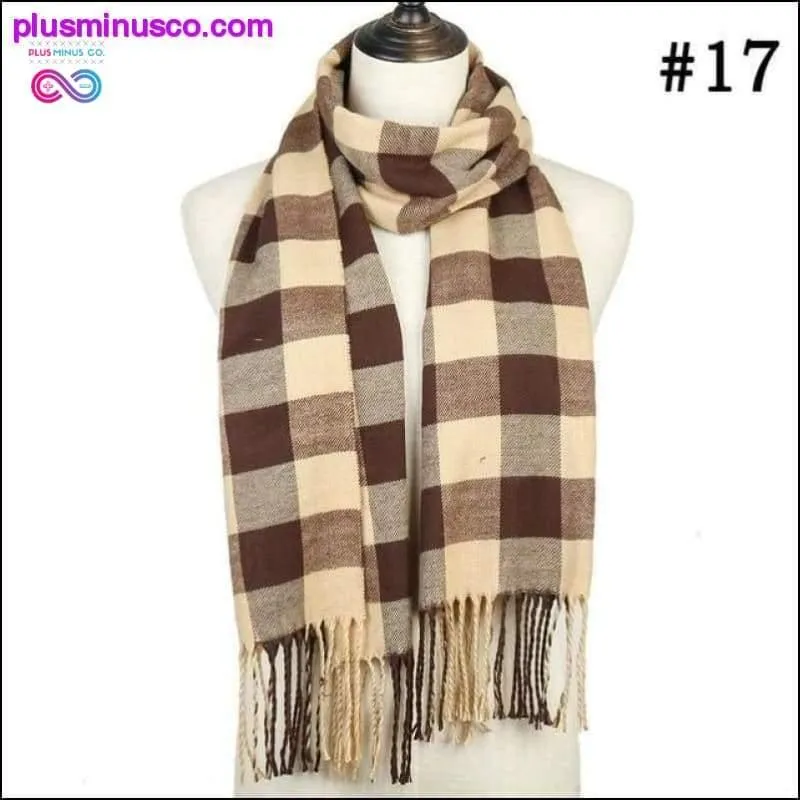 Plaid Scarf Shawls Pashmina Cashmere Knit Soft Unisex Retro