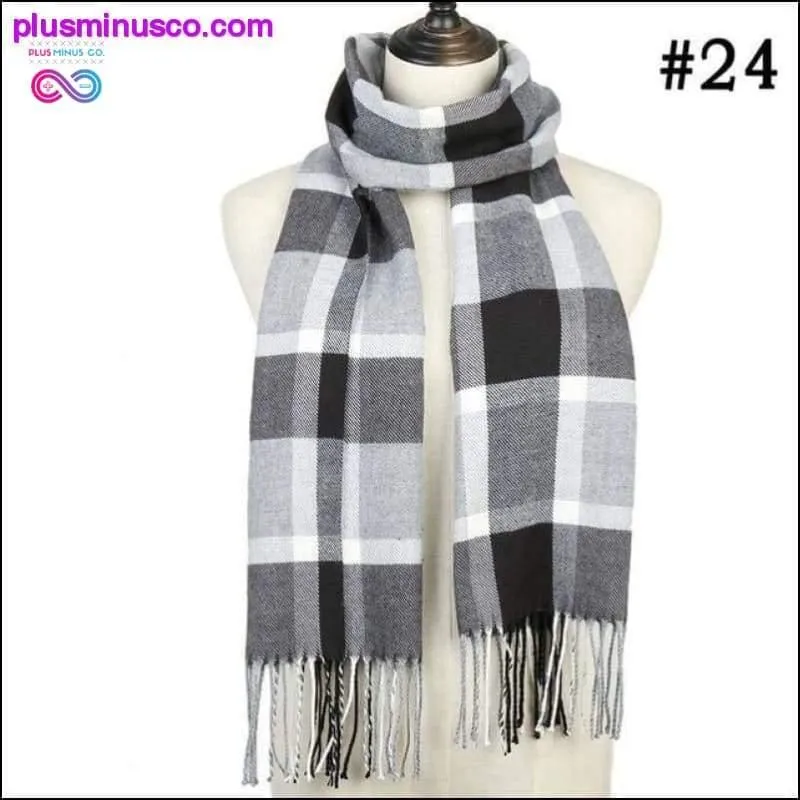 Plaid Scarf Shawls Pashmina Cashmere Knit Soft Unisex Retro