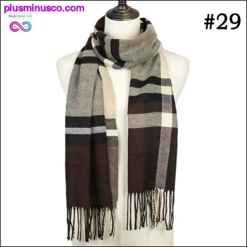 Plaid Scarf Shawls Pashmina Cashmere Knit Soft Unisex Retro