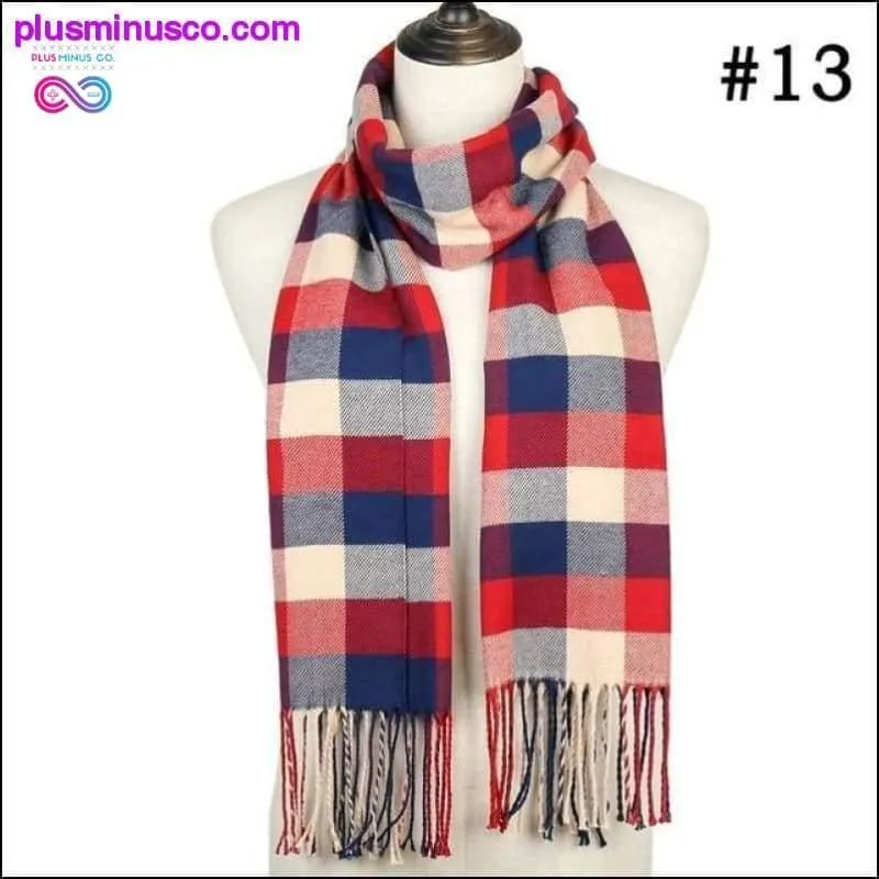 Plaid Scarf Shawls Pashmina Cashmere Knit Soft Unisex Retro
