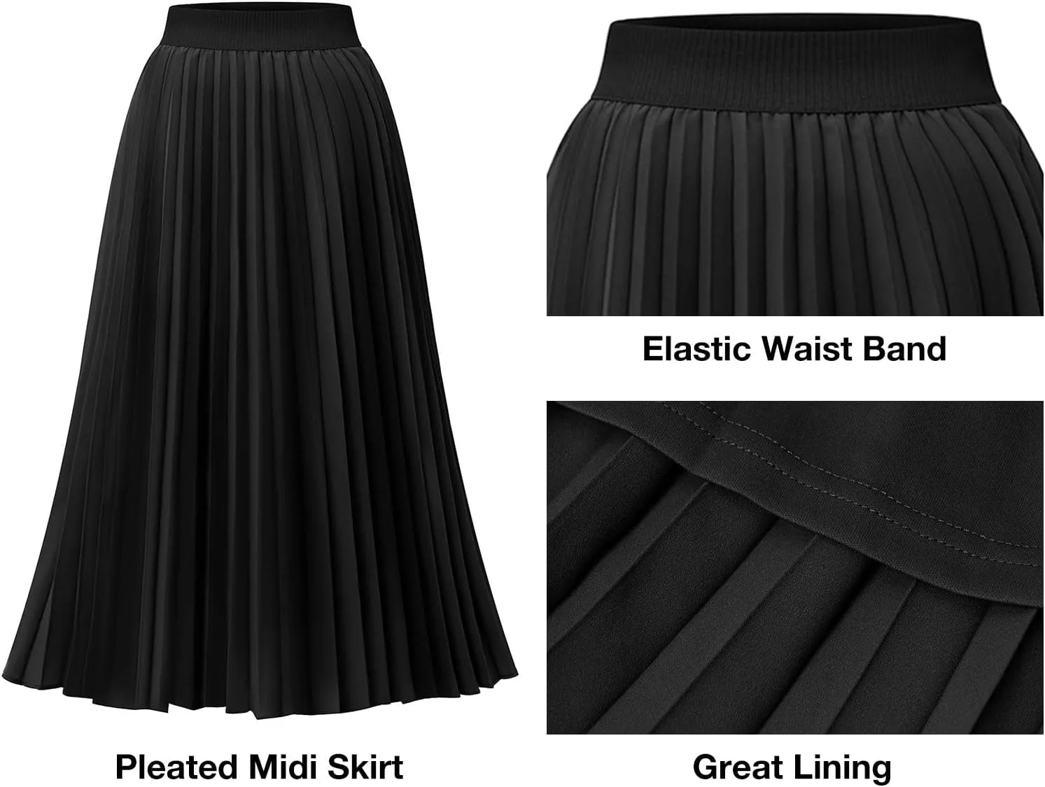 Pleated Midi Skirts for Women, Aline Long High Elastic Waisted Summer Flowy Chiffon Swing Skirt