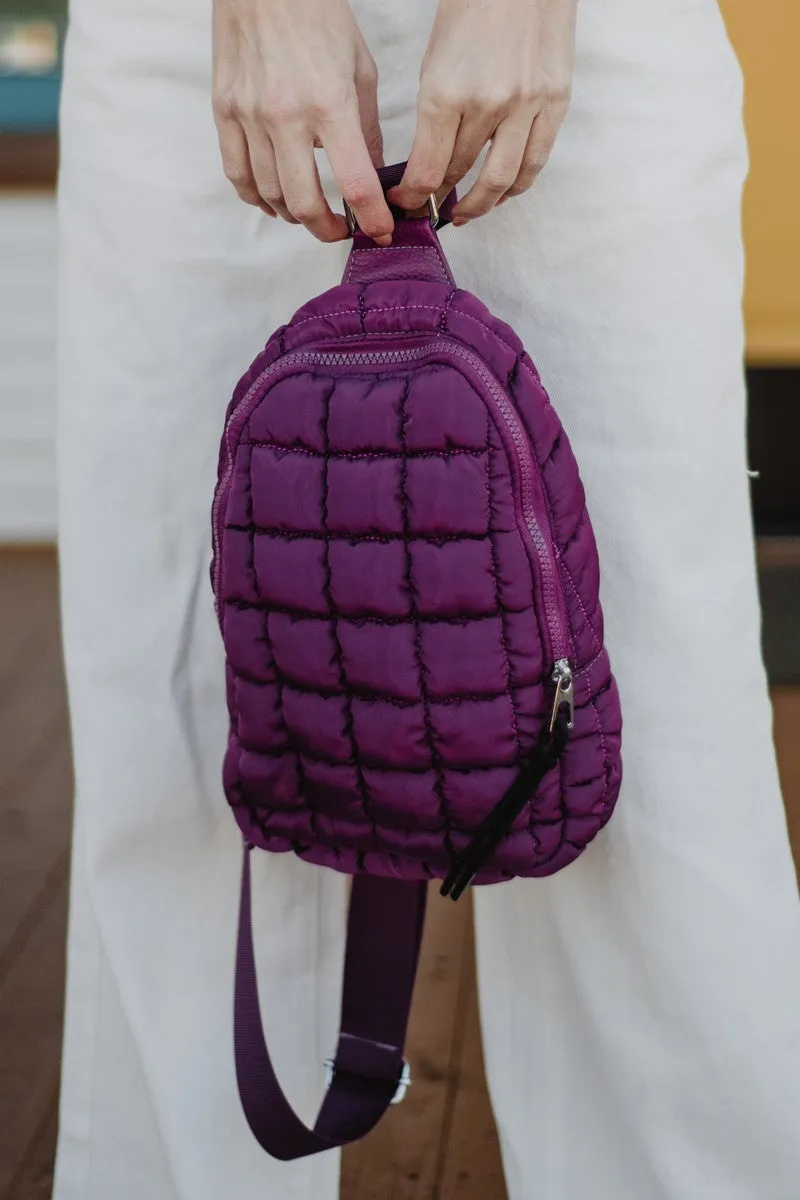 Plum Quilted Sling Belt Bag