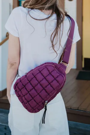 Plum Quilted Sling Belt Bag
