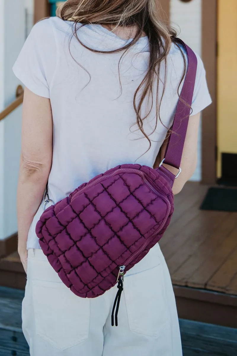 Plum Quilted Sling Belt Bag