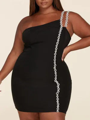 PLUS SIZE SLEEVELESS ONE SHOULDER BODYCON MINI DRESS