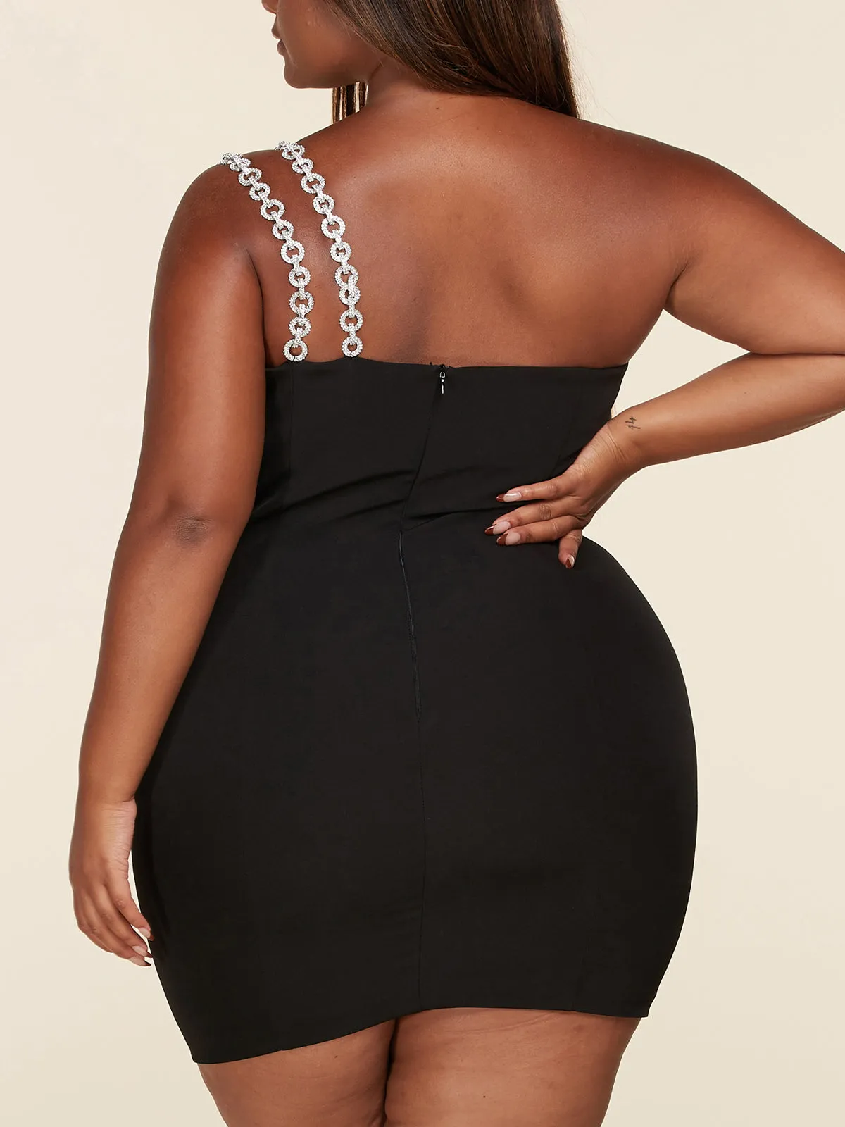 PLUS SIZE SLEEVELESS ONE SHOULDER BODYCON MINI DRESS