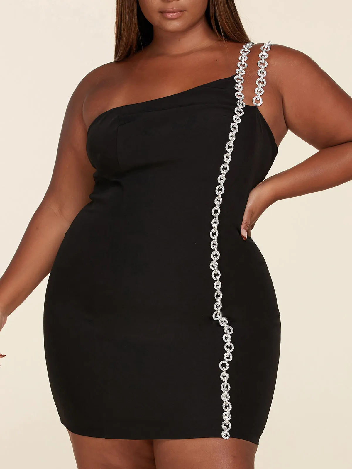 PLUS SIZE SLEEVELESS ONE SHOULDER BODYCON MINI DRESS