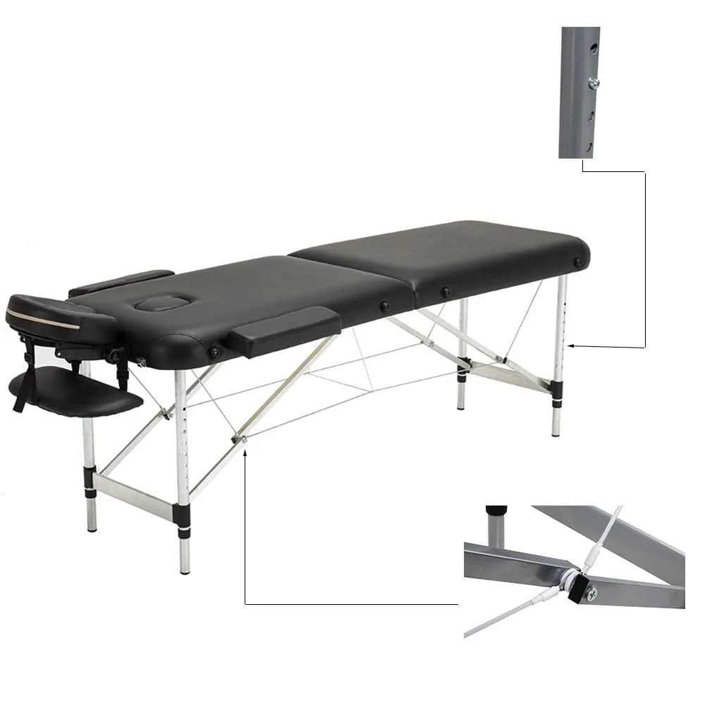 Portable Aluminium Massage table 2 section Black