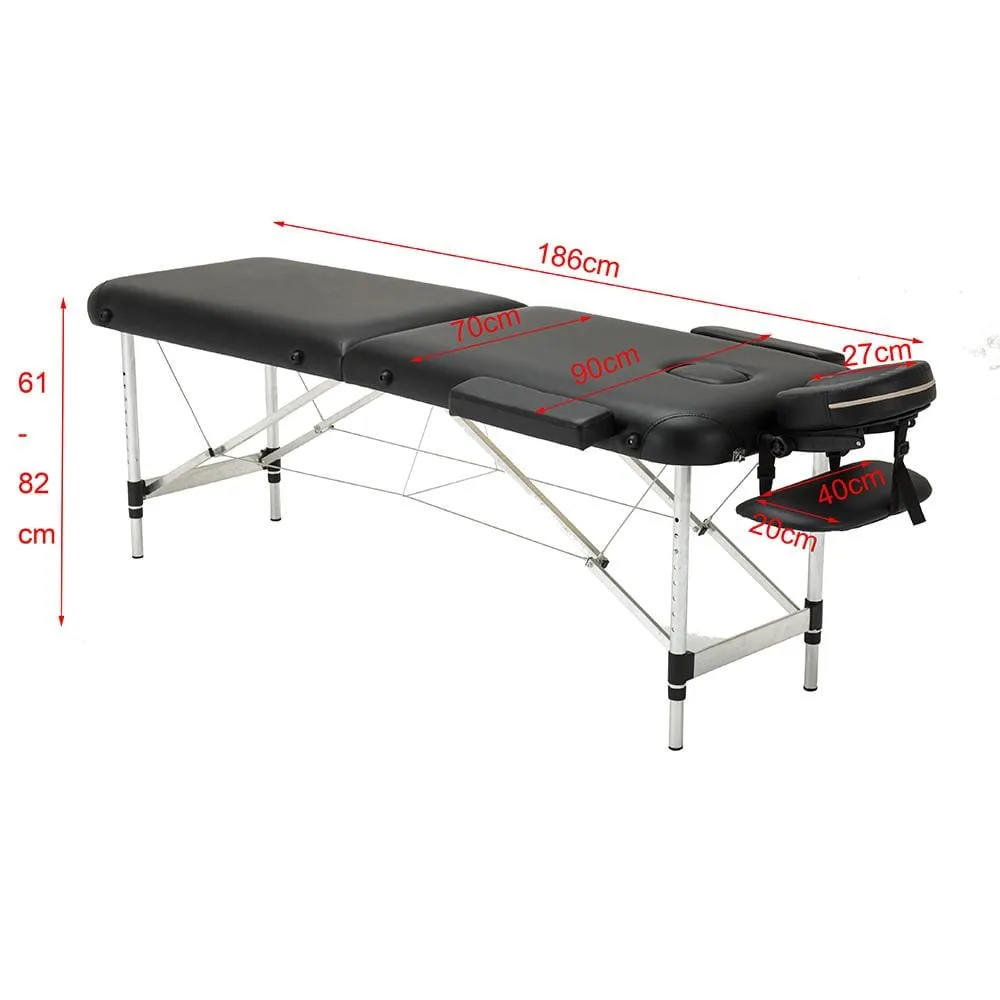 Portable Aluminium Massage table 2 section Black