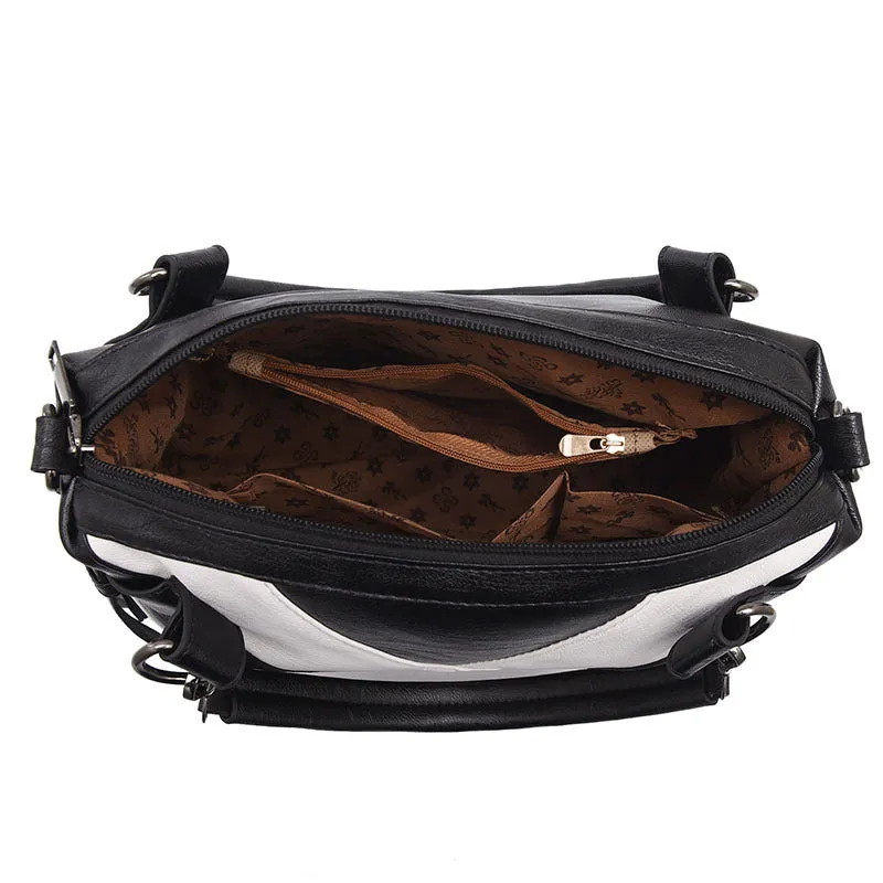 Portable Large Soft Leather Contrast Color Bags