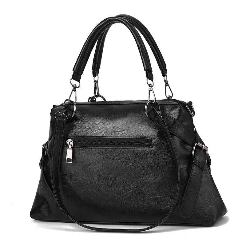 Portable Large Soft Leather Contrast Color Bags