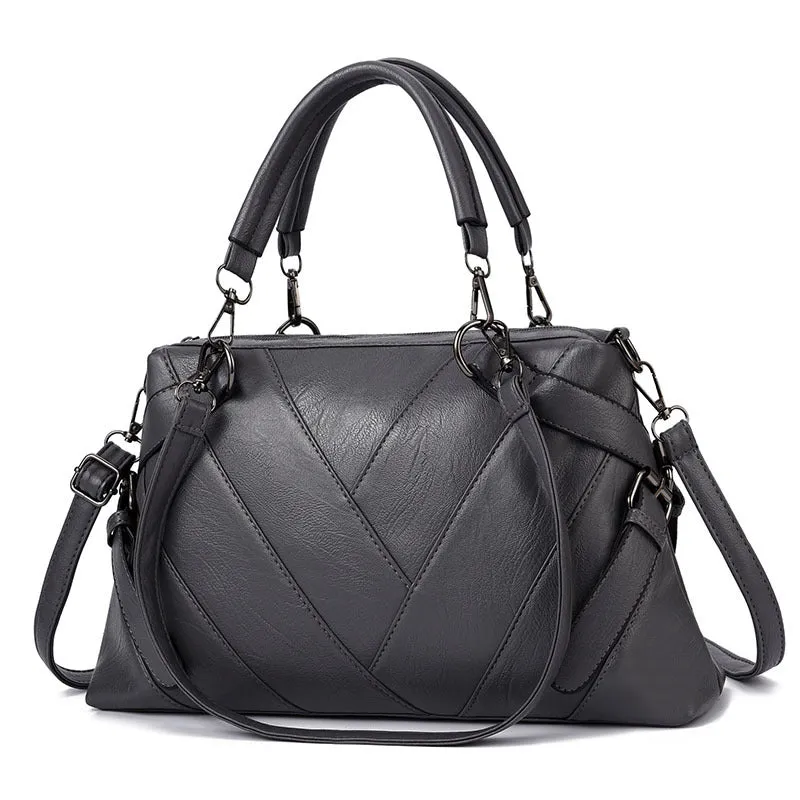Portable Large Soft Leather Contrast Color Bags