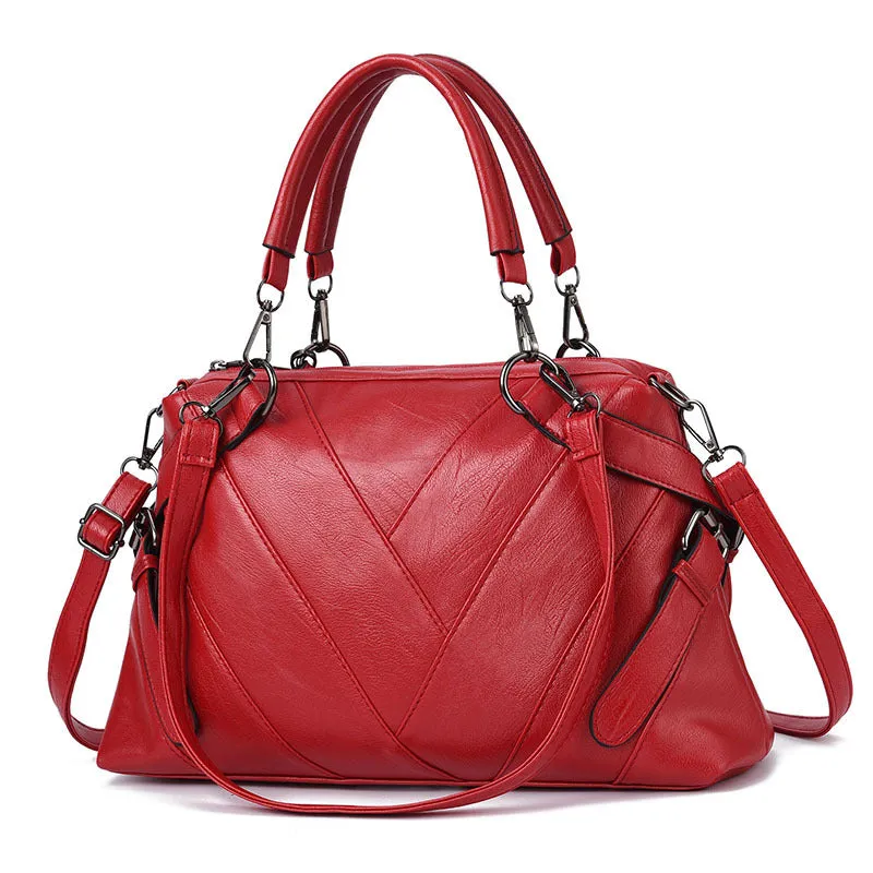 Portable Large Soft Leather Contrast Color Bags