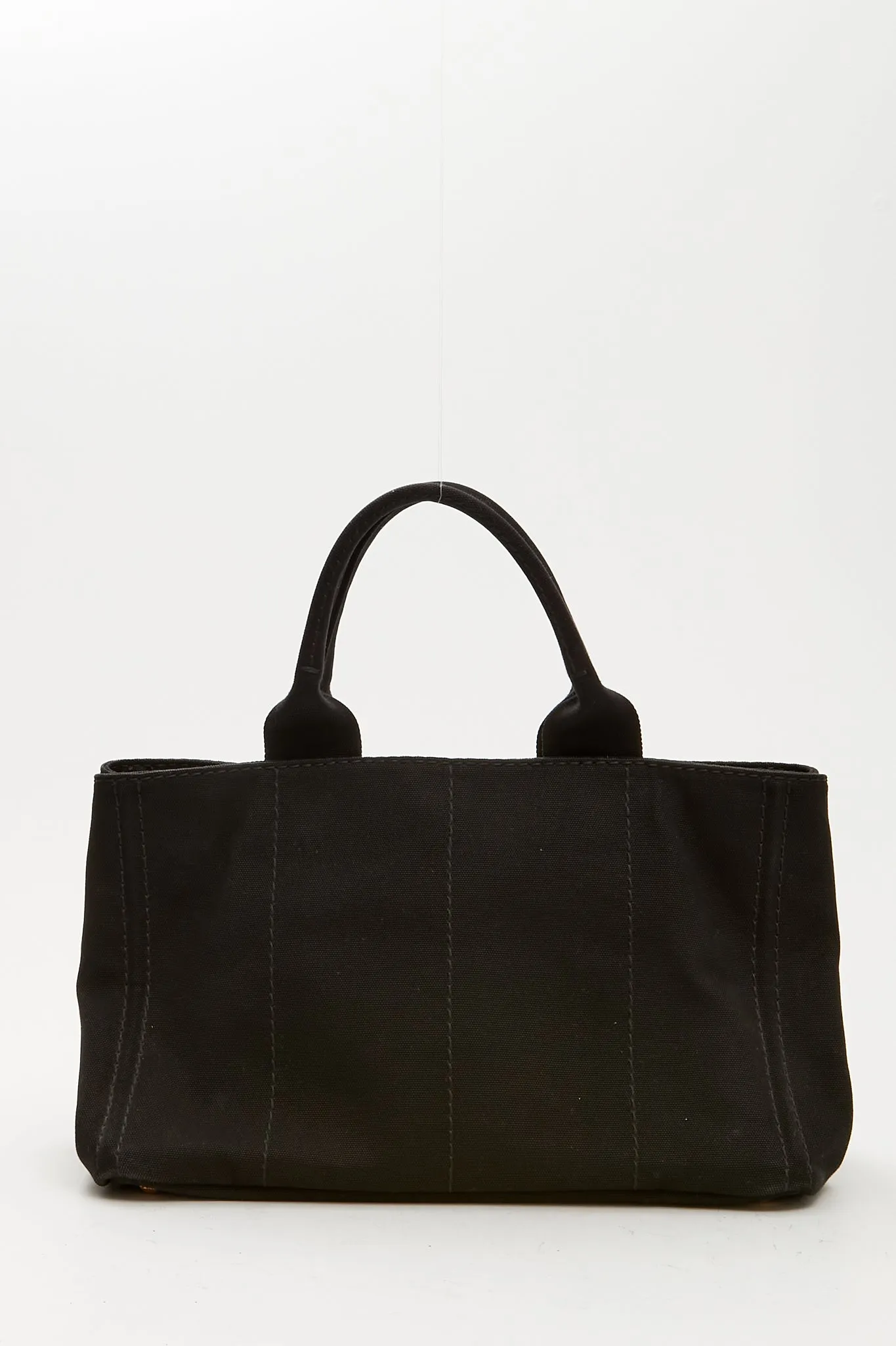Prada Black Canvas Canapa Logo Medium Convertible Tote