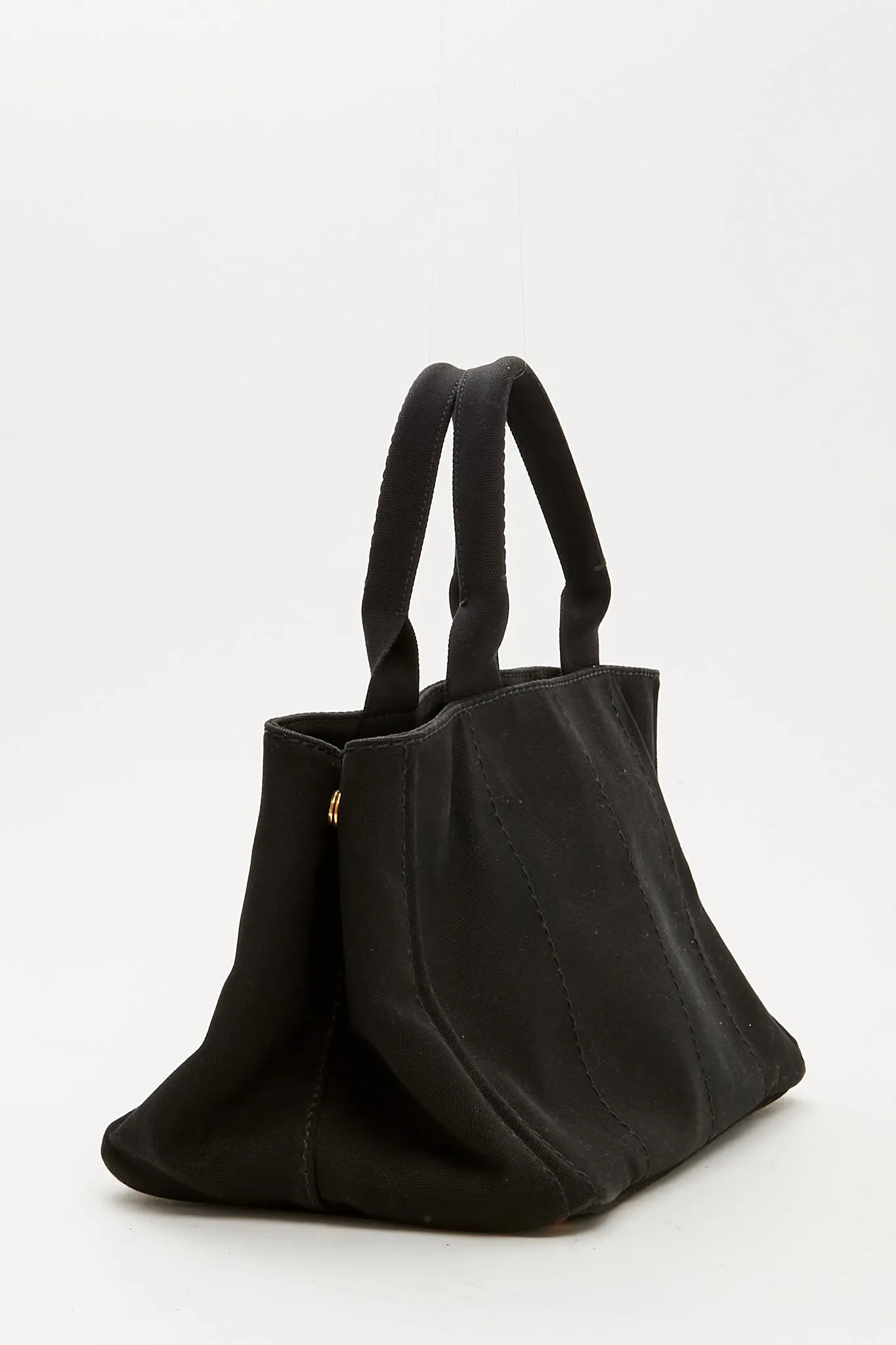 Prada Black Canvas Canapa Logo Medium Convertible Tote