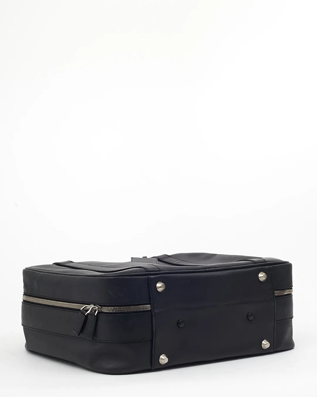 Prada Black Saffiano Leather Convertible Buckle Suitcase Travel Bag