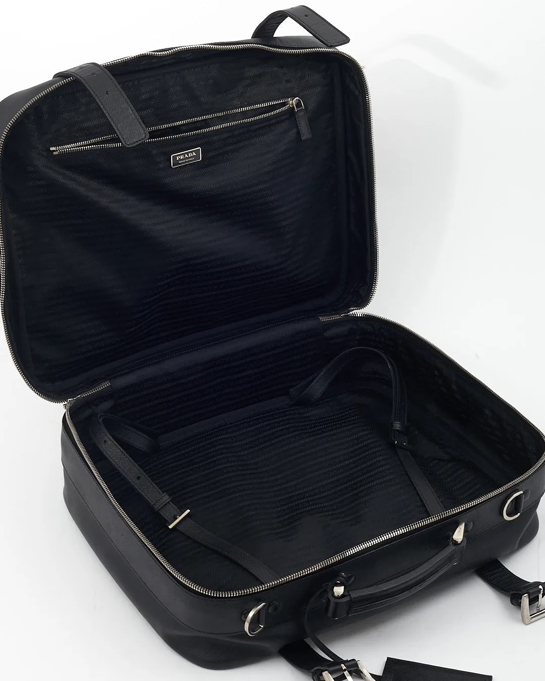 Prada Black Saffiano Leather Convertible Buckle Suitcase Travel Bag