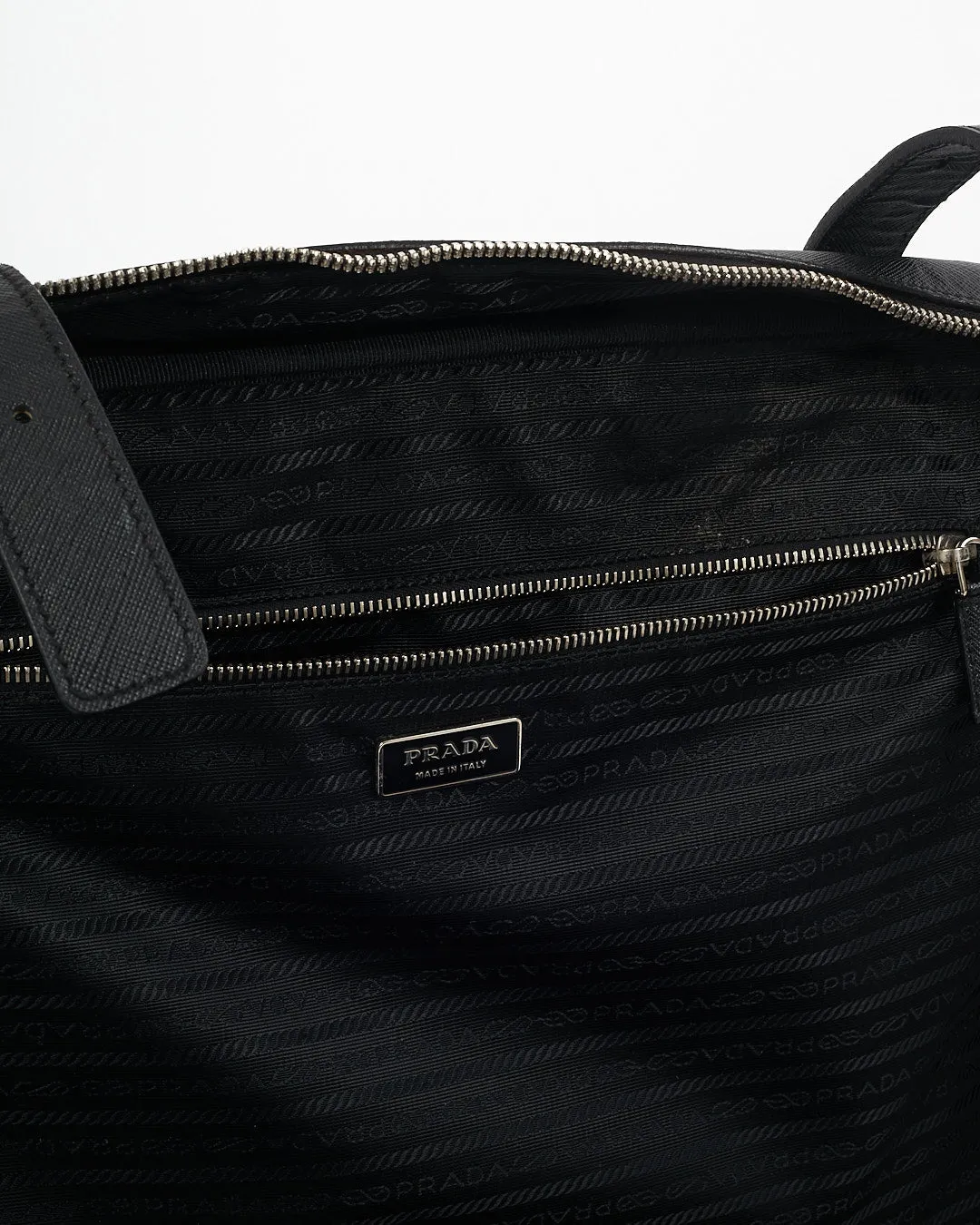 Prada Black Saffiano Leather Convertible Buckle Suitcase Travel Bag