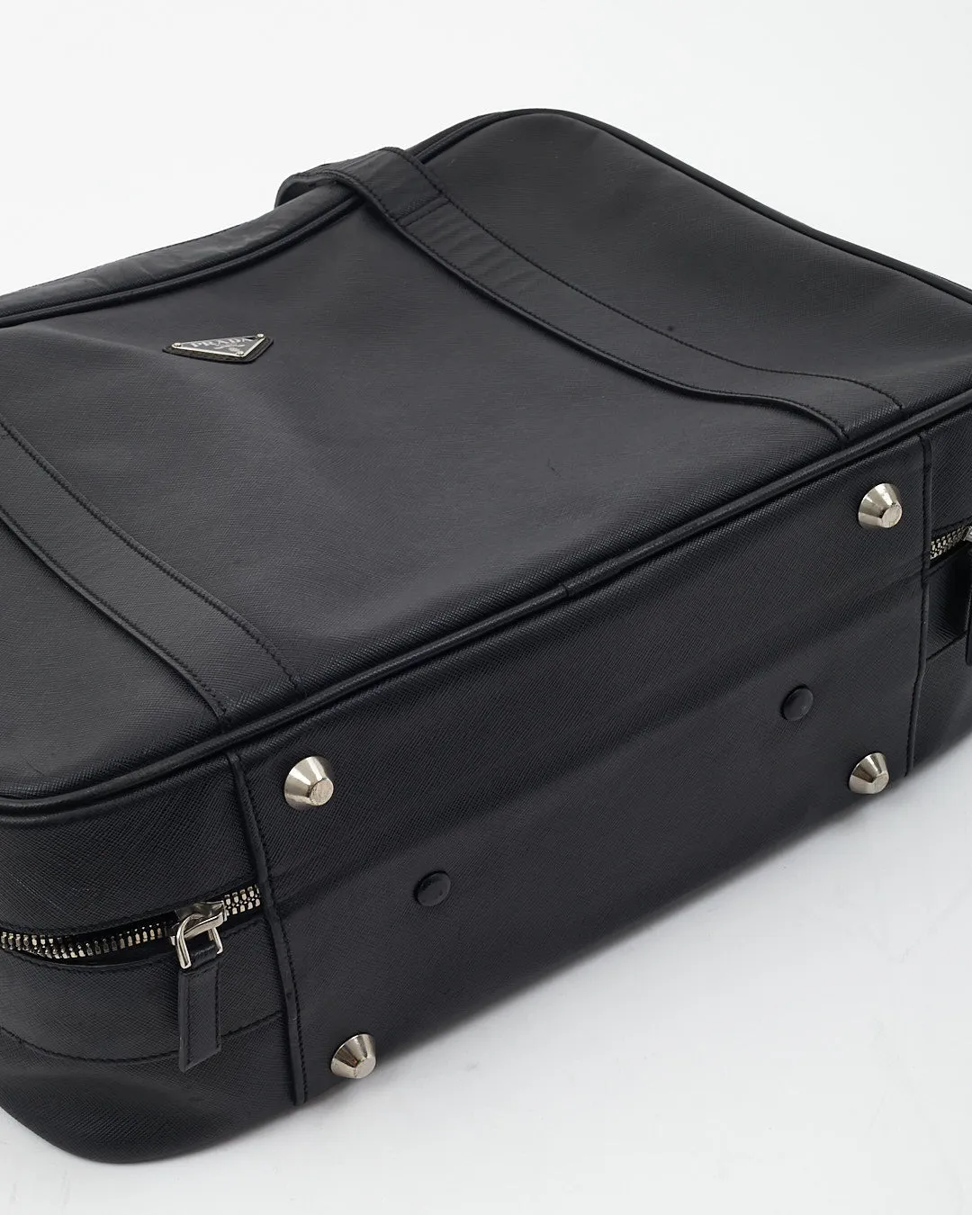 Prada Black Saffiano Leather Convertible Buckle Suitcase Travel Bag