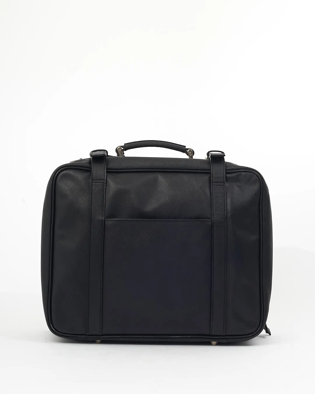 Prada Black Saffiano Leather Convertible Buckle Suitcase Travel Bag