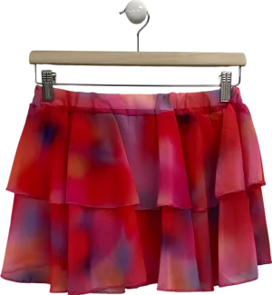 PrettyLittleThing Red Multi Printed Chiffon Frill Mini Skirt UK 12