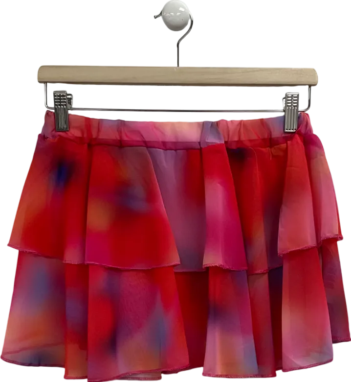 PrettyLittleThing Red Multi Printed Chiffon Frill Mini Skirt UK 12
