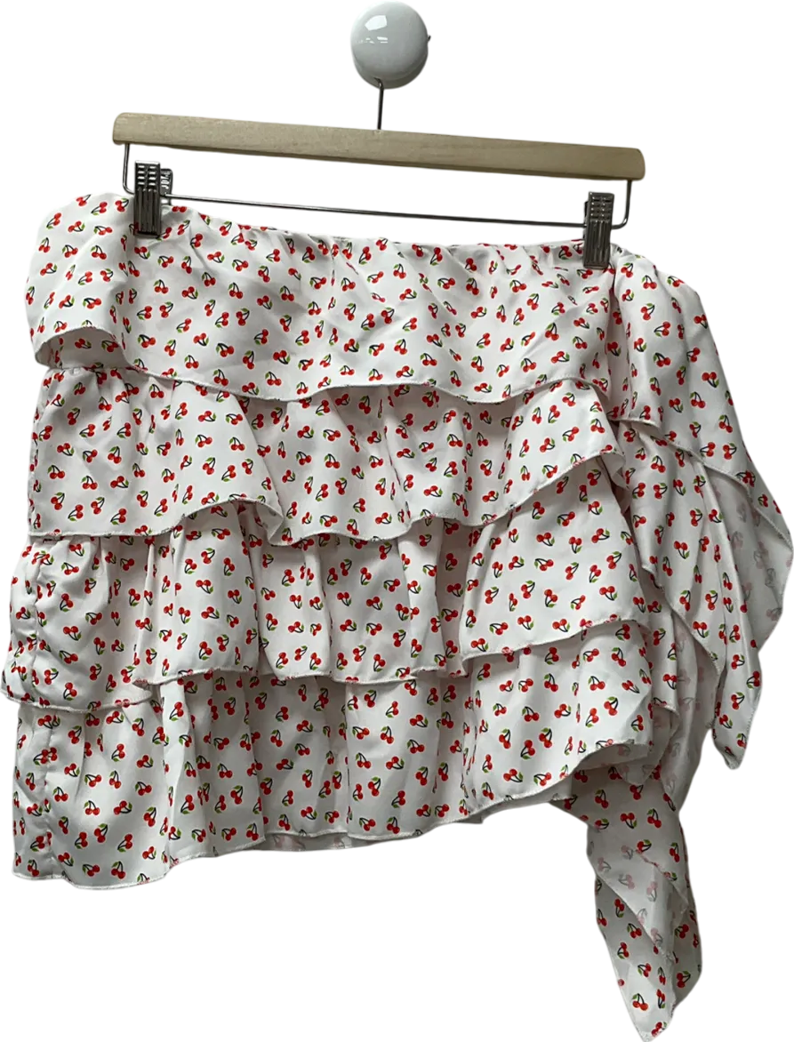 PrettyLittleThing White Red Cherry Printed Ruffle Tiered Mini Skirt UK 14